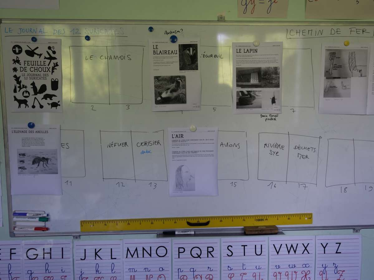 The newspaper&rsquo;s flatplan and the articles being written gradually fill the classroom board