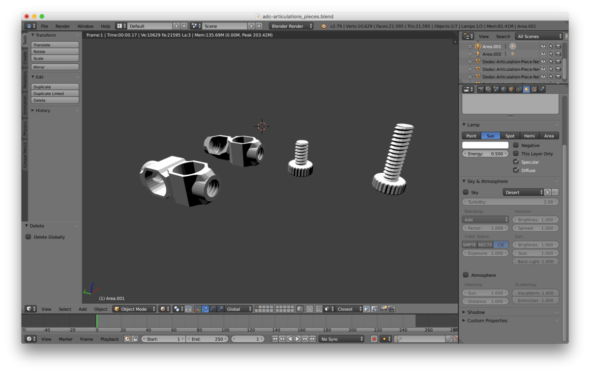 Preview of the 3D parts in Blender
