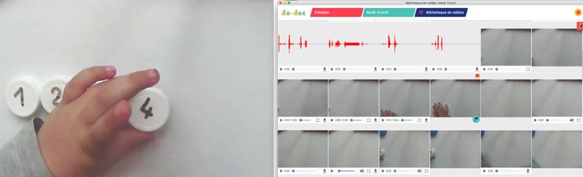on the left, excerpt from the video tutorial about counting / on the right, the do&bull;doc library page with all the trials and errors.